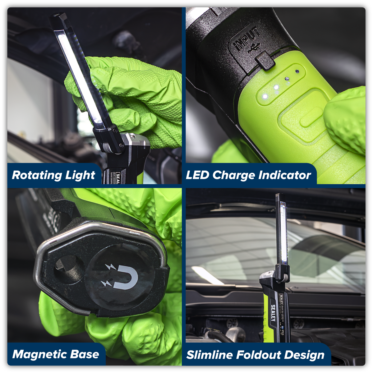 Sealey LED186 Rechargeable Slim Folding Inspection Light 6W COB LED & 1W SMD LED Lithium-ion
