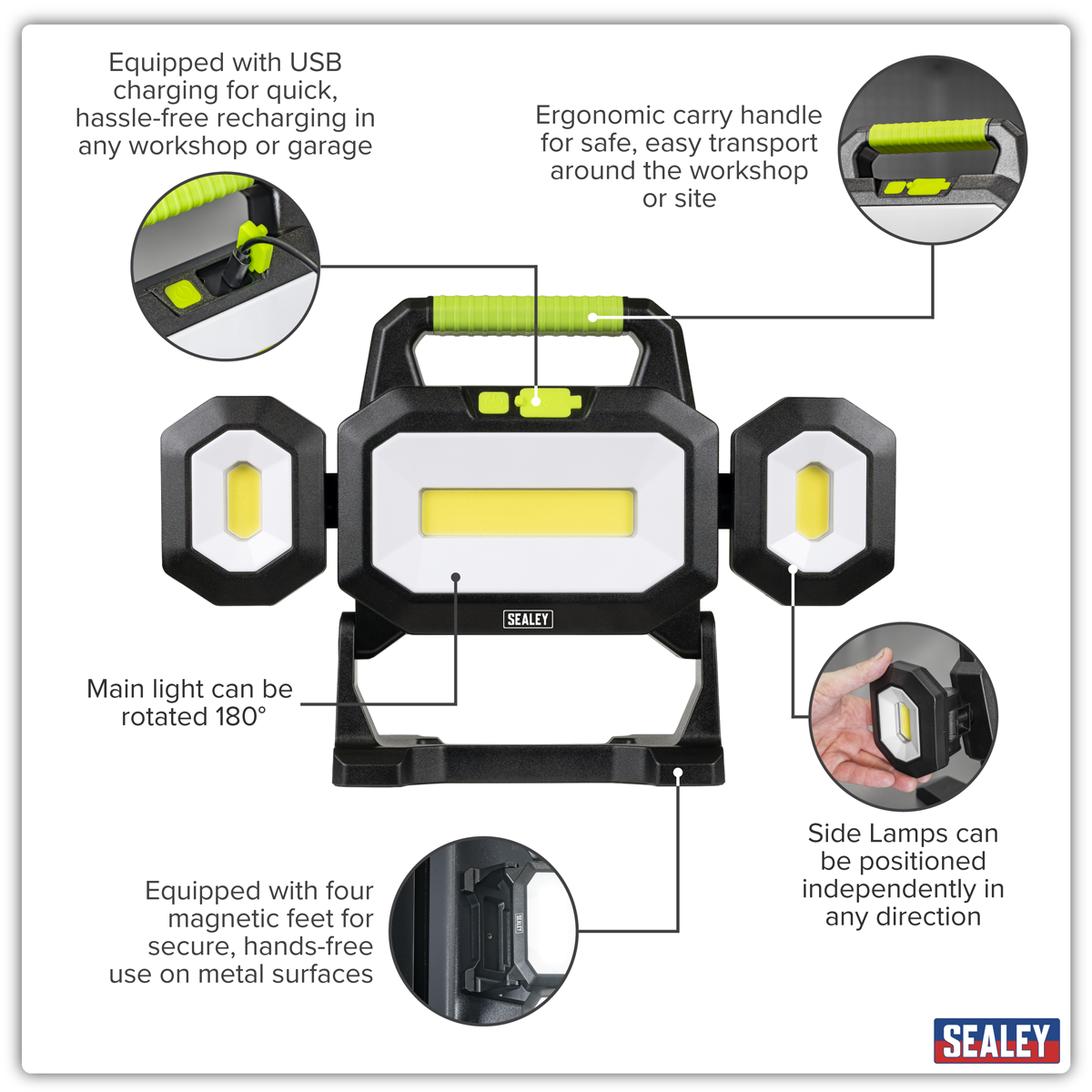 Sealey LED18WFL Rechargeable Flexible Floodlight 31W & 26W COB LED