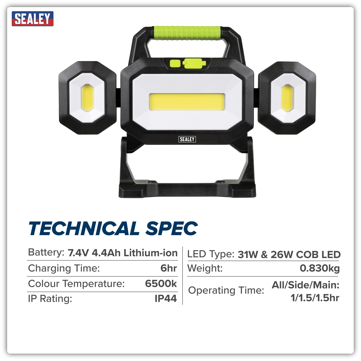 Sealey LED18WFL Rechargeable Flexible Floodlight 31W & 26W COB LED