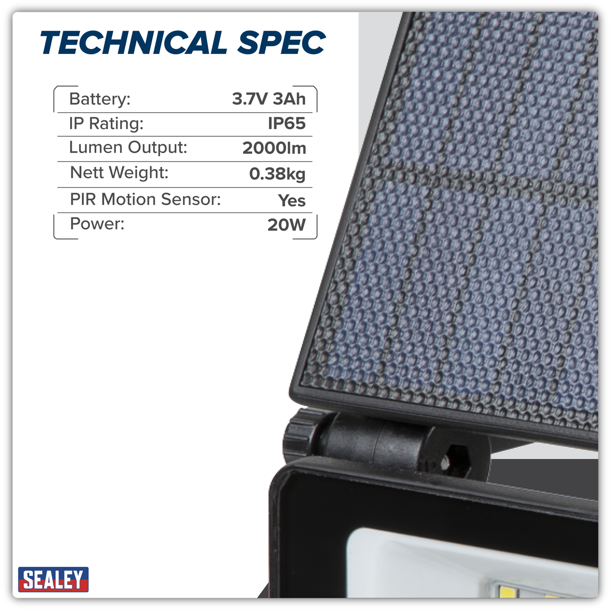 Sealey LED20S Extra-Slim Solar Floodlight with Wall Bracket 20W SMD LED