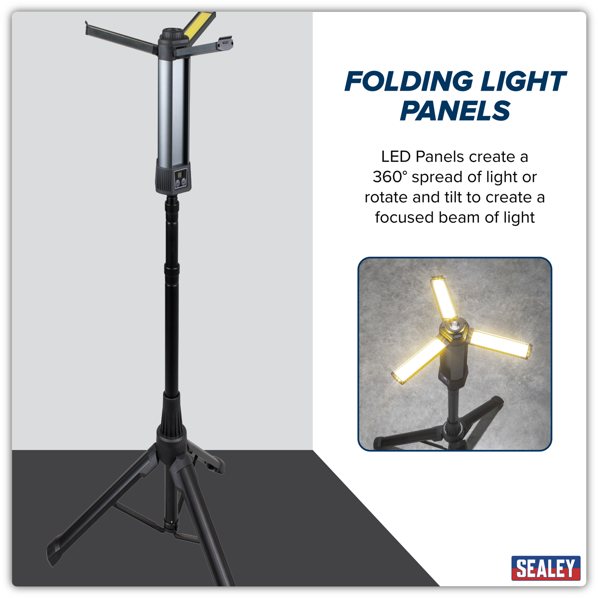 Sealey LED240 Rechargeable Flexible Floodlight with Tripod 24W COB LED & 5W SMD LED