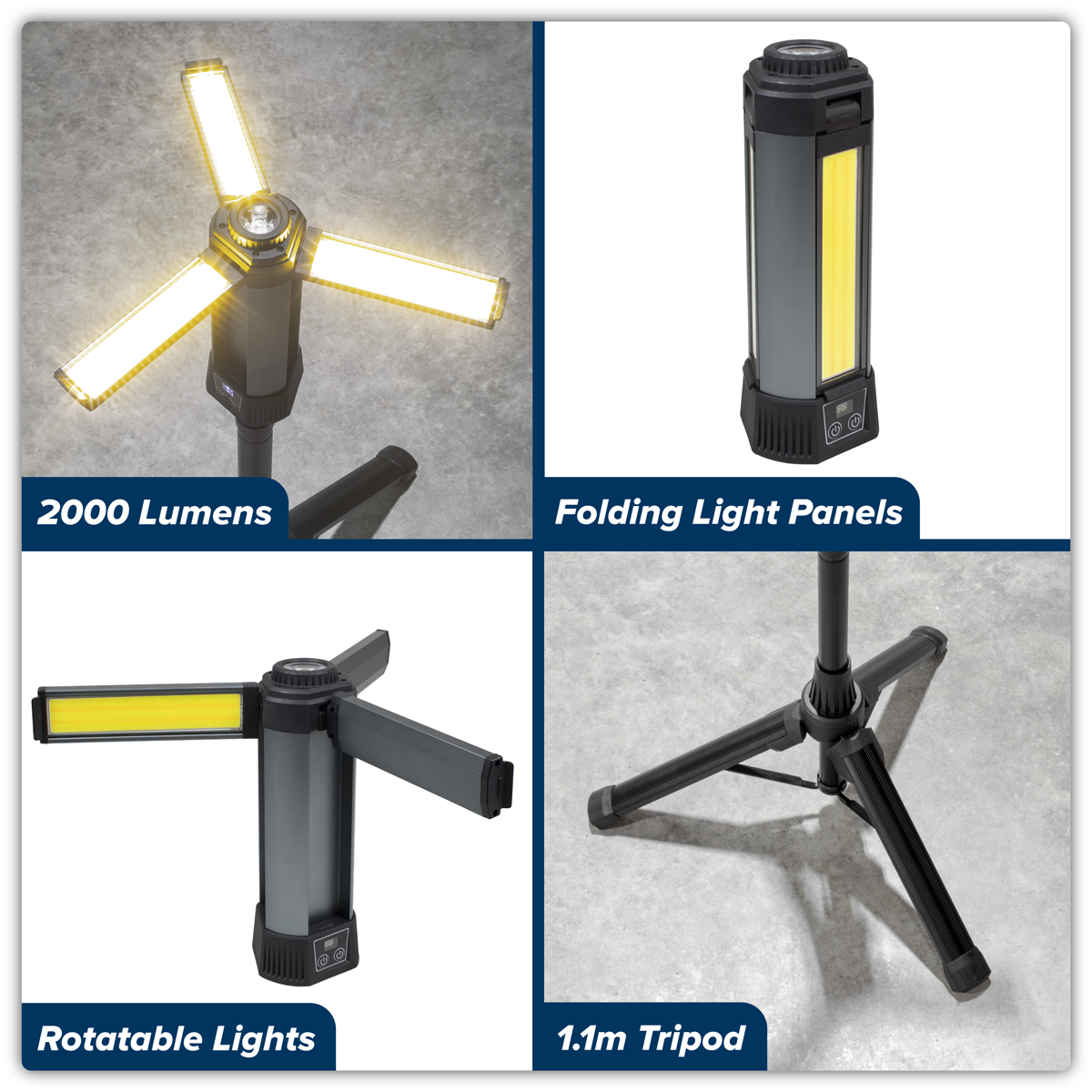 Sealey LED240 Rechargeable Flexible Floodlight with Tripod 24W COB LED & 5W SMD LED