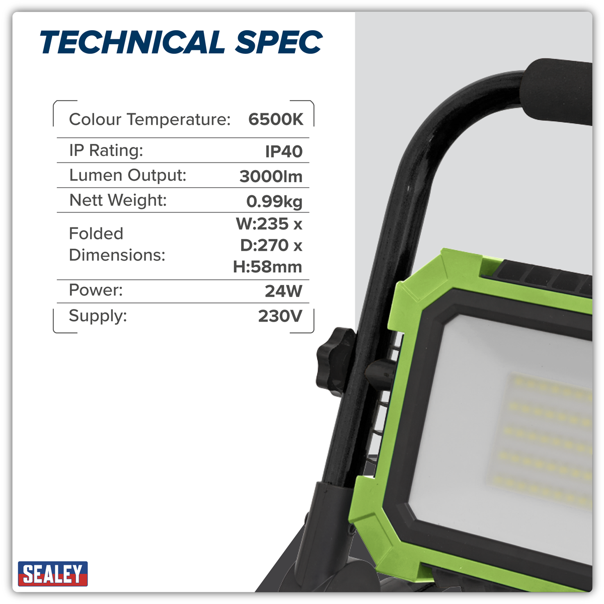 Sealey LED24WL Portable Floodlight 24W SMD LED 230V