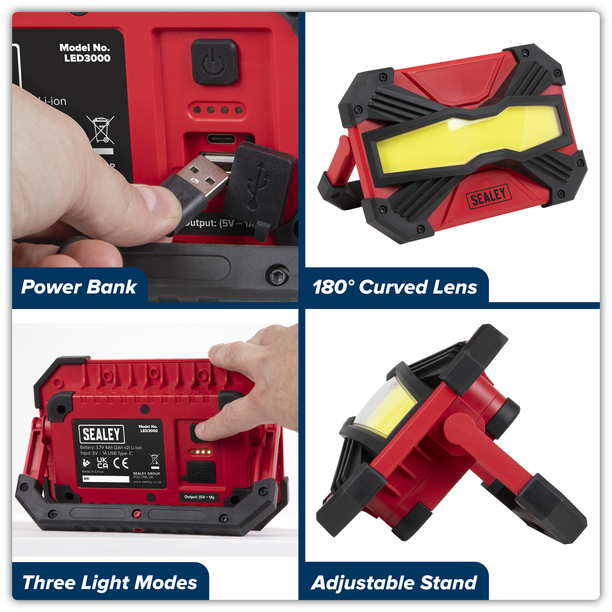 Sealey LED3000 Rechargeable Portable Floodlight & Power Bank 30W COB LED