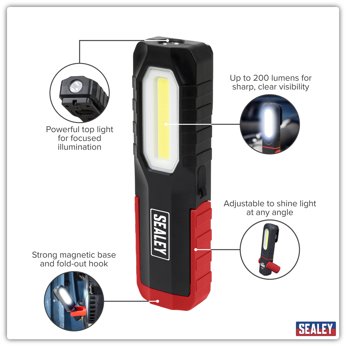 Sealey LED301 Rechargeable Inspection Light 3W COB & 2W SMD LED