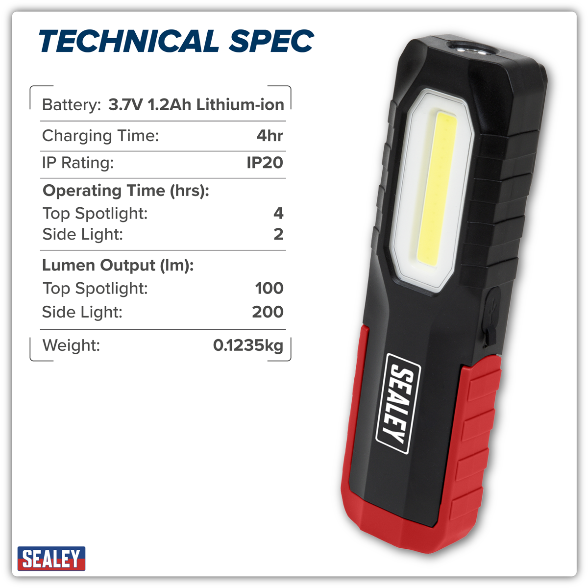 Sealey LED301 Rechargeable Inspection Light 3W COB & 2W SMD LED