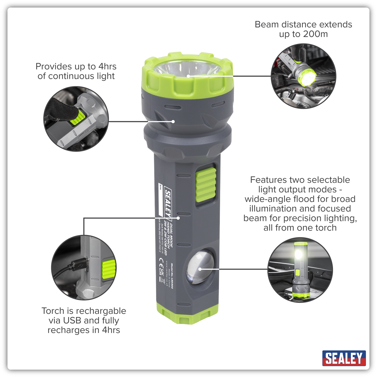 Sealey LED302 Dual Mode Hand Torch 3W & 2W COB LED