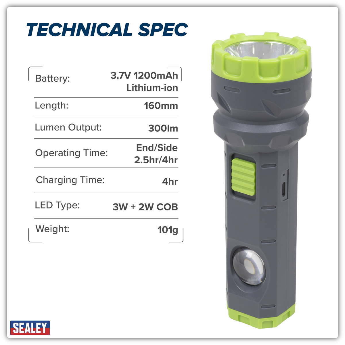 Sealey LED302 Dual Mode Hand Torch 3W & 2W COB LED
