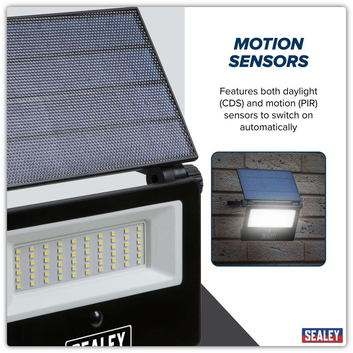 Sealey LED30S Extra-Slim Solar Floodlight with Wall Bracket 30W SMD LED