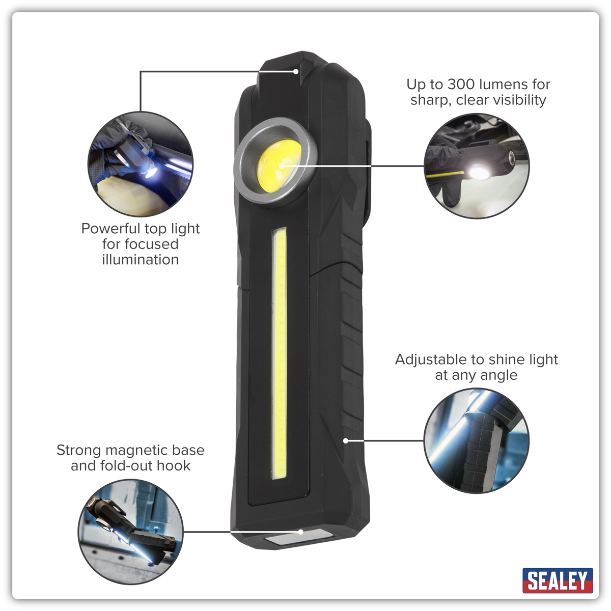 Sealey LED316 Rechargeable 3-in-1 Inspection Light 5W COB & 3W SMD LED
