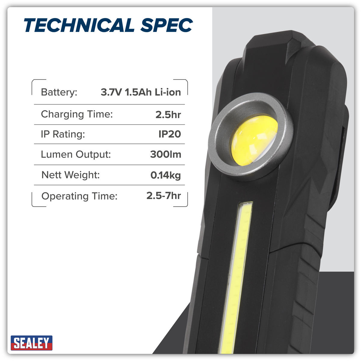 Sealey LED316 Rechargeable 3-in-1 Inspection Light 5W COB & 3W SMD LED