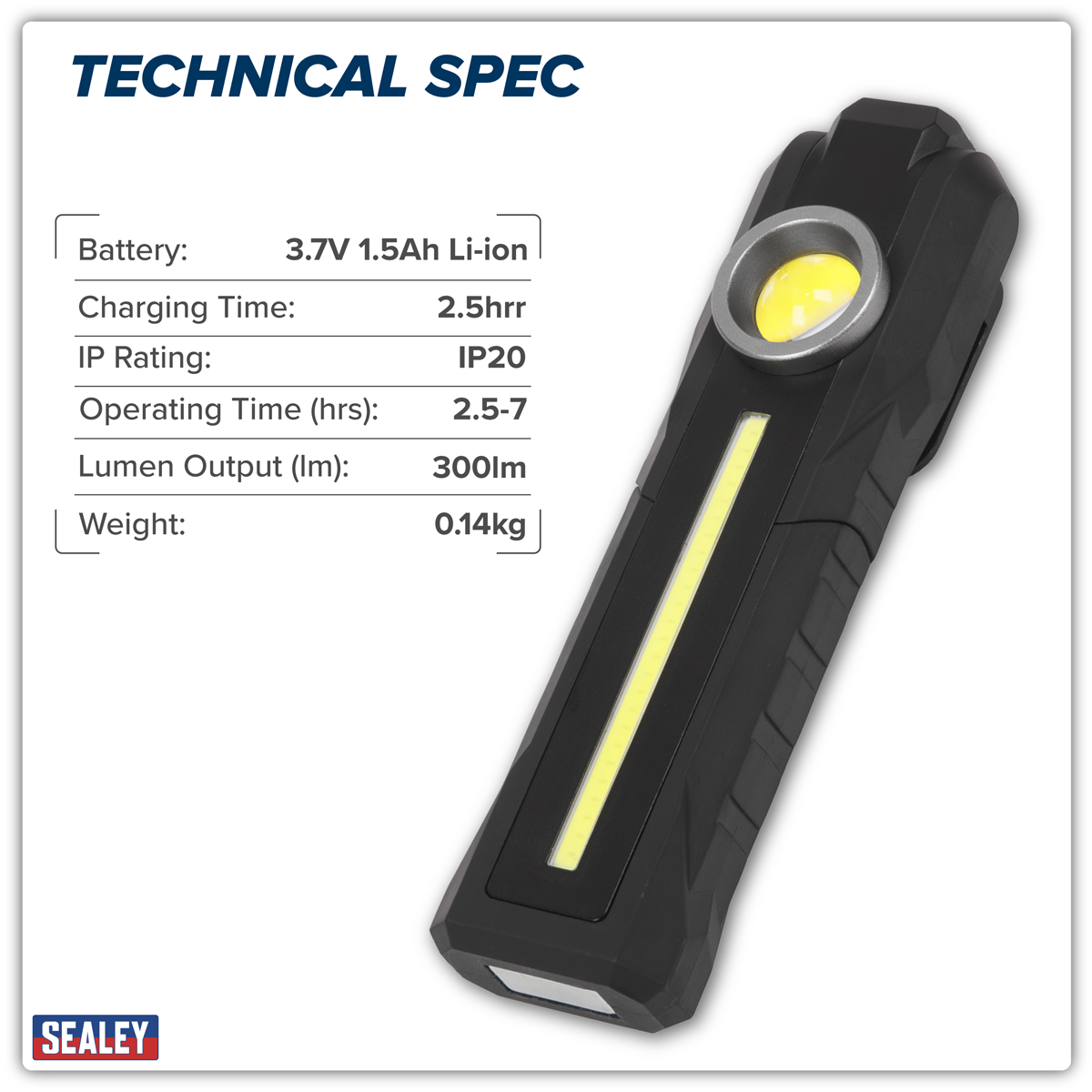 Sealey LED316 Rechargeable 3-in-1 Inspection Light 5W COB & 3W SMD LED