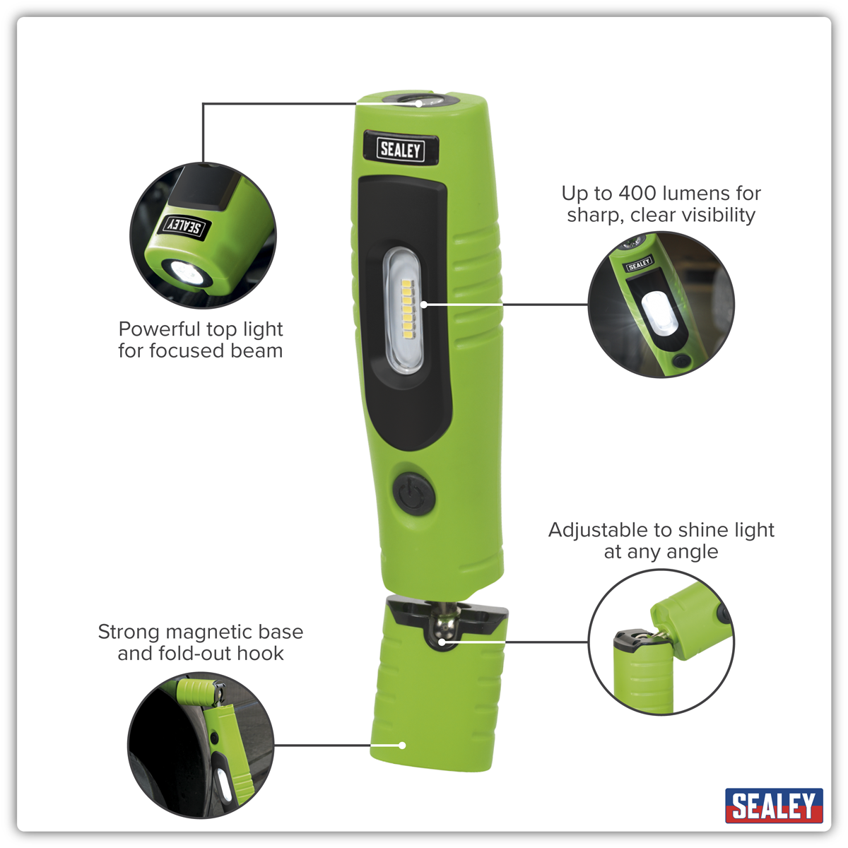 Sealey LED3602G Rechargeable 360° Inspection Light 4W & 3W SMD LED - Green