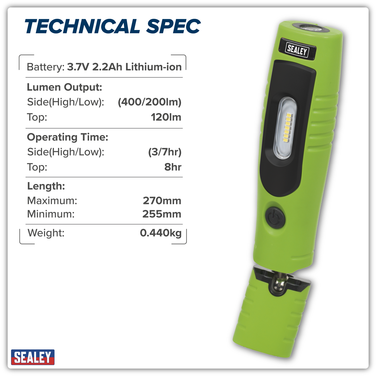 Sealey LED3602G Rechargeable 360° Inspection Light 4W & 3W SMD LED - Green