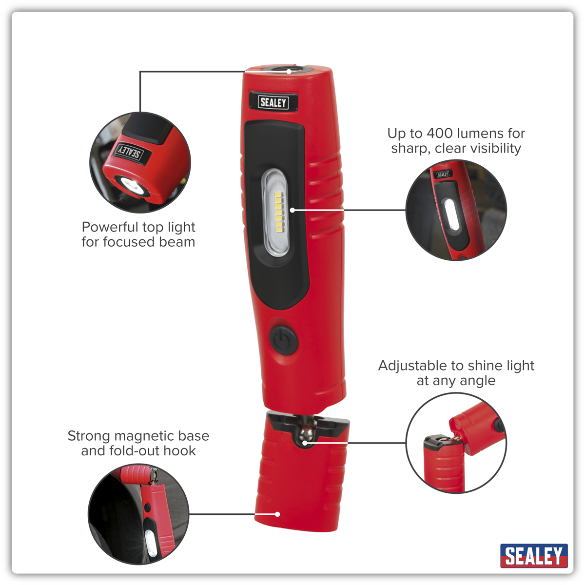 Sealey LED3602R Rechargeable 360° Inspection Light 4W & 3W SMD LED - Red