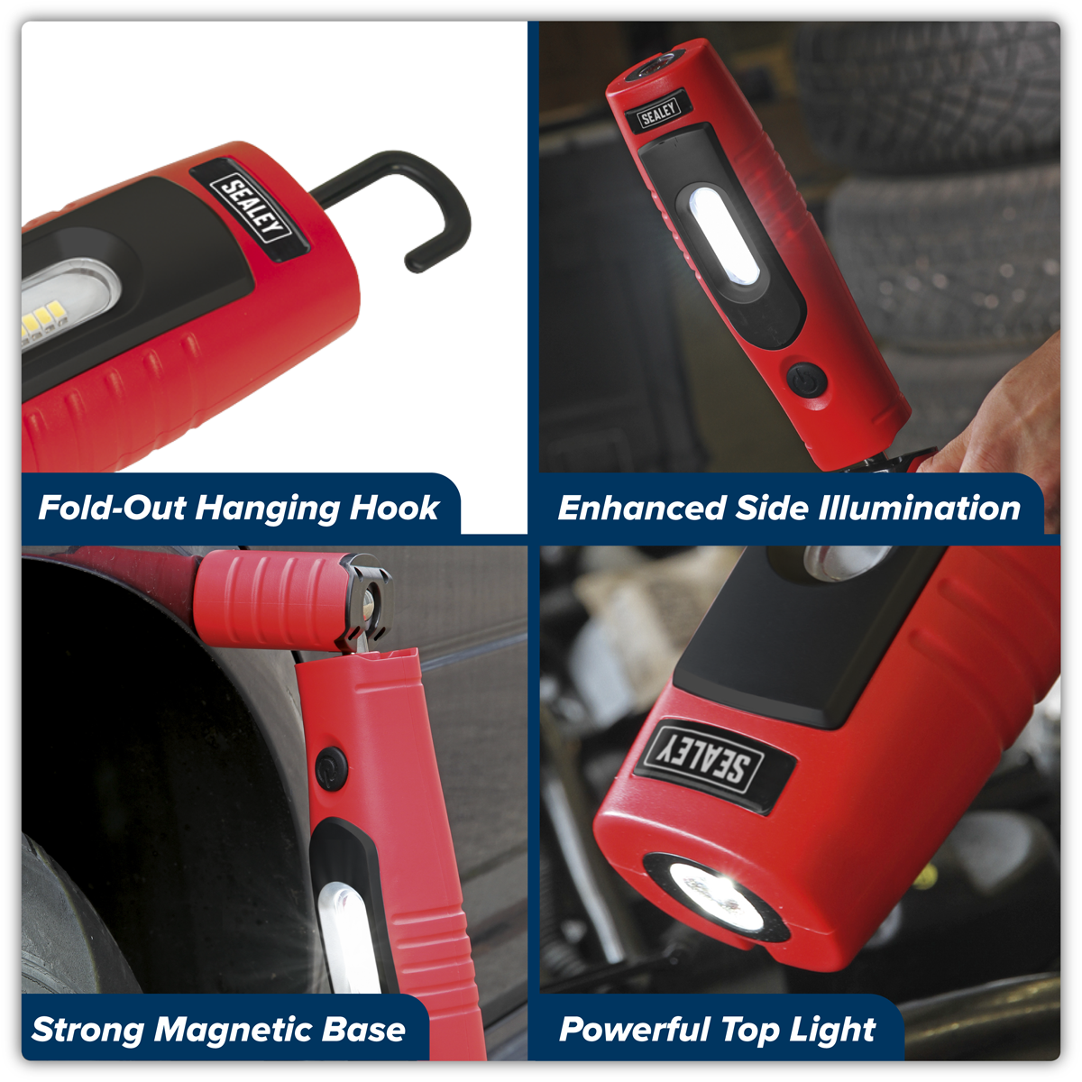 Sealey LED3602R Rechargeable 360° Inspection Light 4W & 3W SMD LED - Red