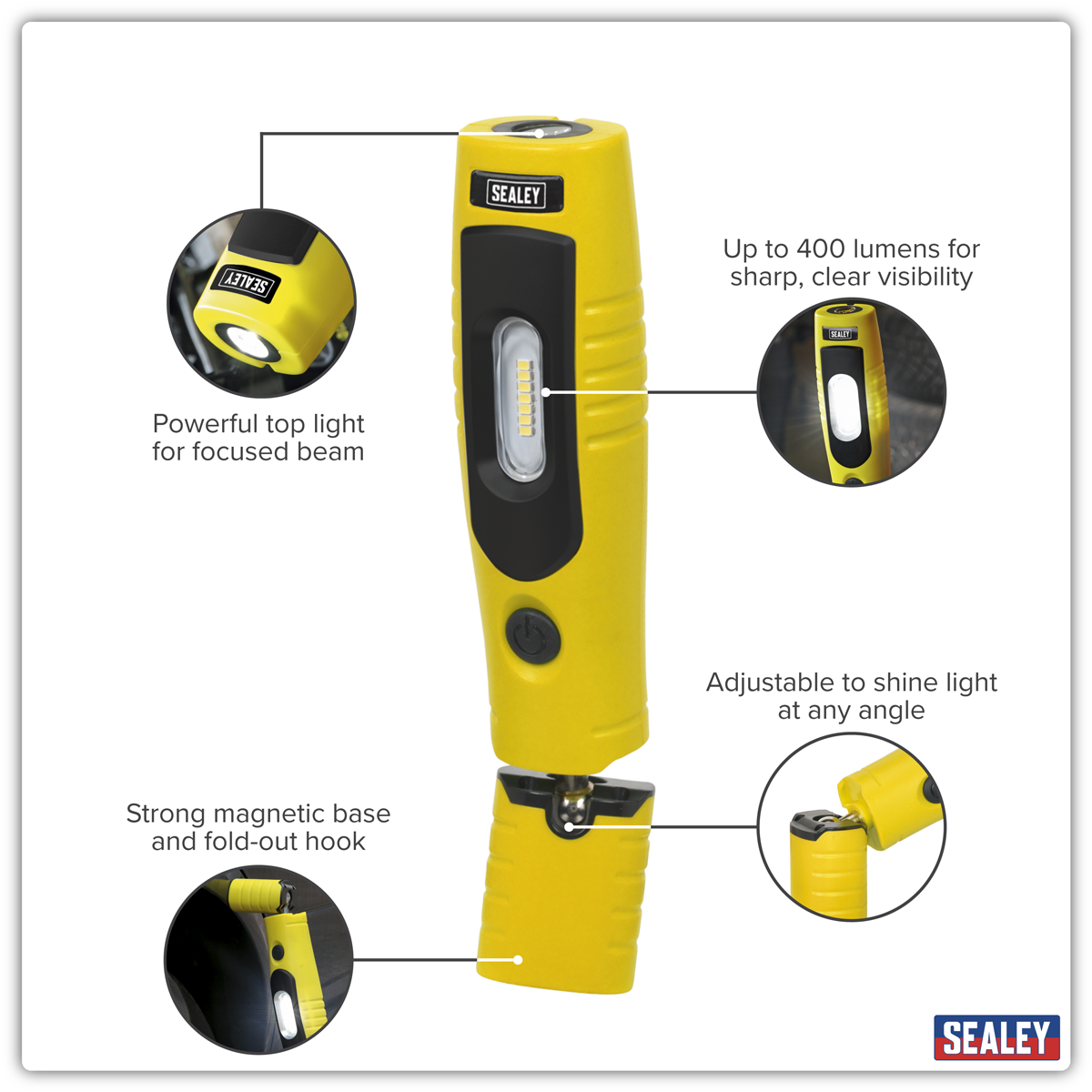 Sealey LED3602Y Rechargeable 360° Inspection Light 4W & 3W SMD LED - Yellow