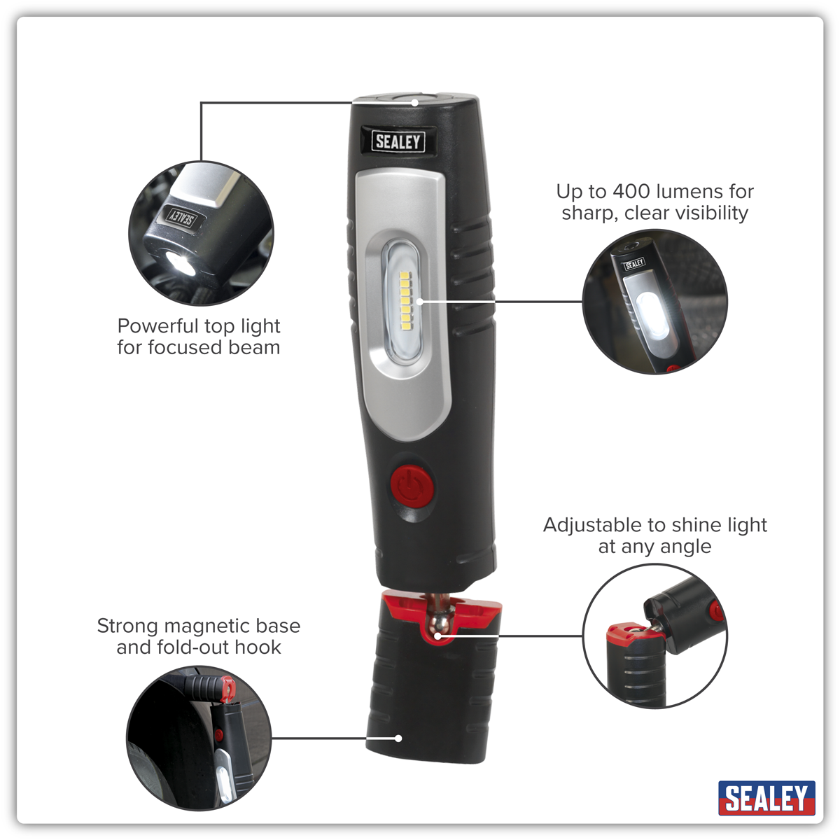 Sealey LED3602 Rechargeable 360° Inspection Light 4W & 3W SMD LED - Black