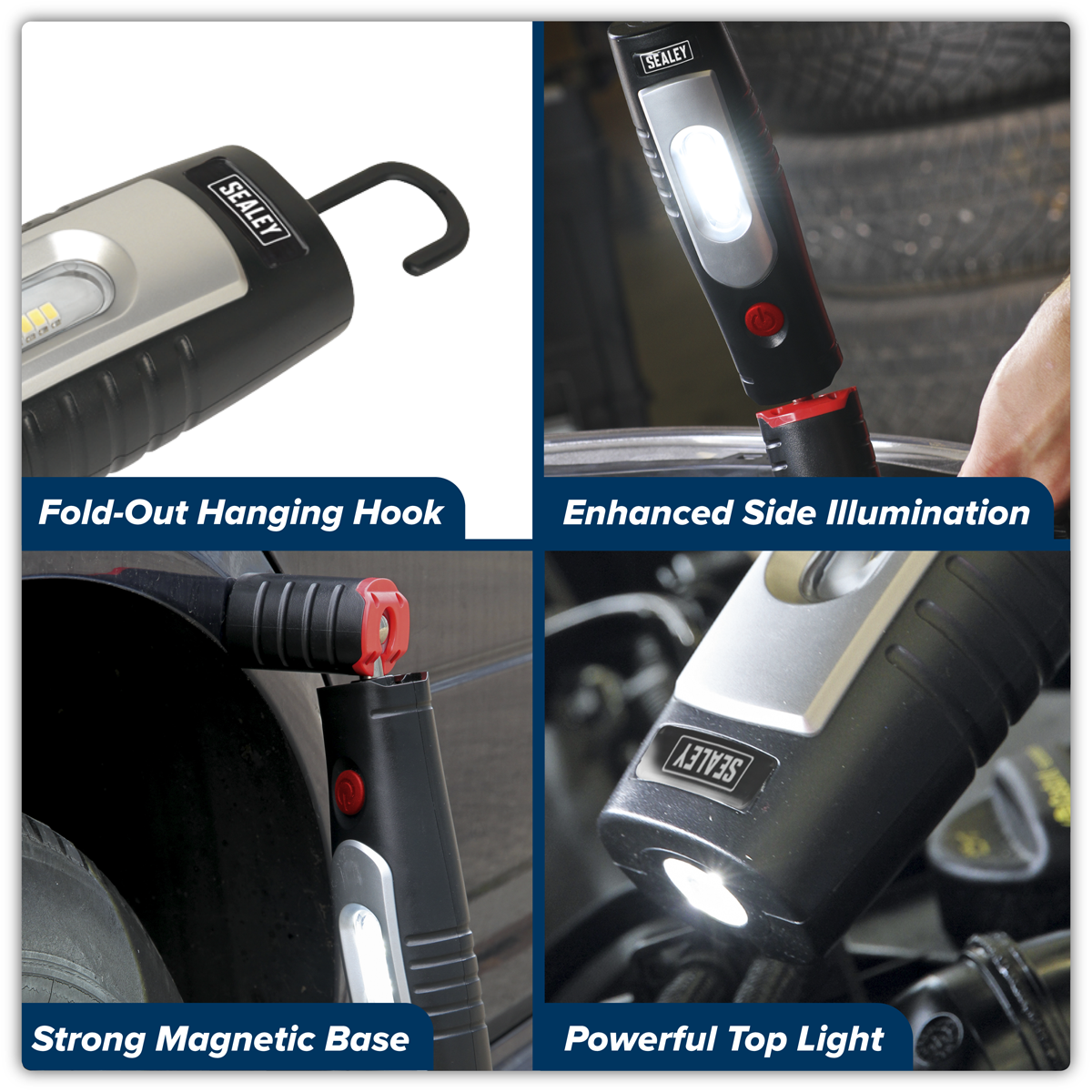 Sealey LED3602 Rechargeable 360° Inspection Light 4W & 3W SMD LED - Black