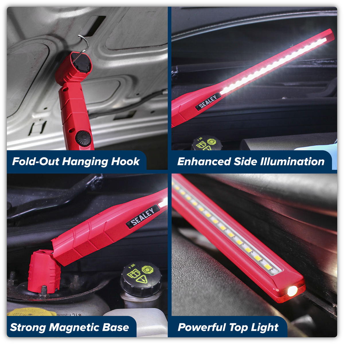 Sealey LED3604R Rechargeable 360° Slim Inspection Light 8W & 1W SMD LED - Red