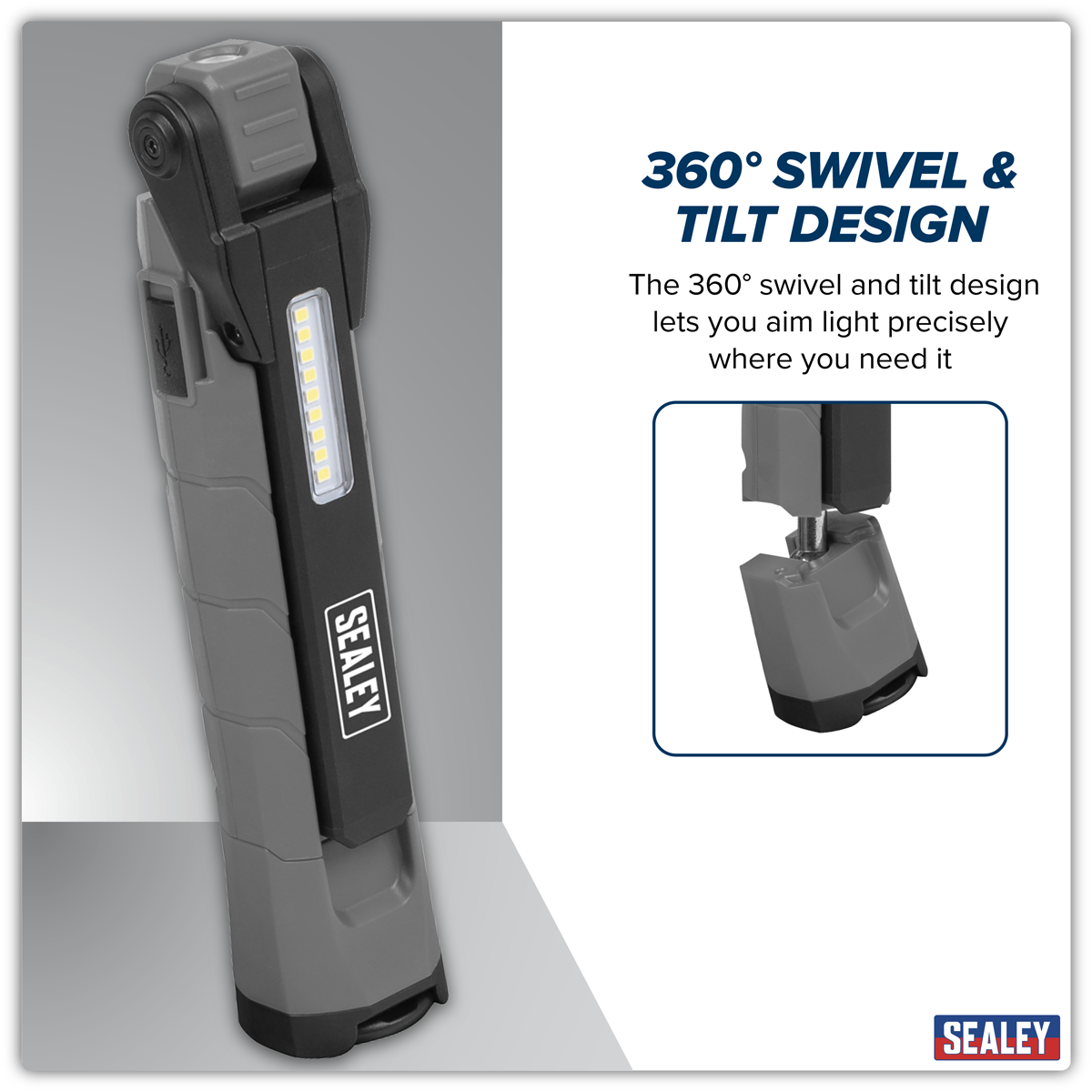 Sealey LED3605GR Rechargeable 360° Inspection Light 10W & 2 x 4W SMD LED - Grey