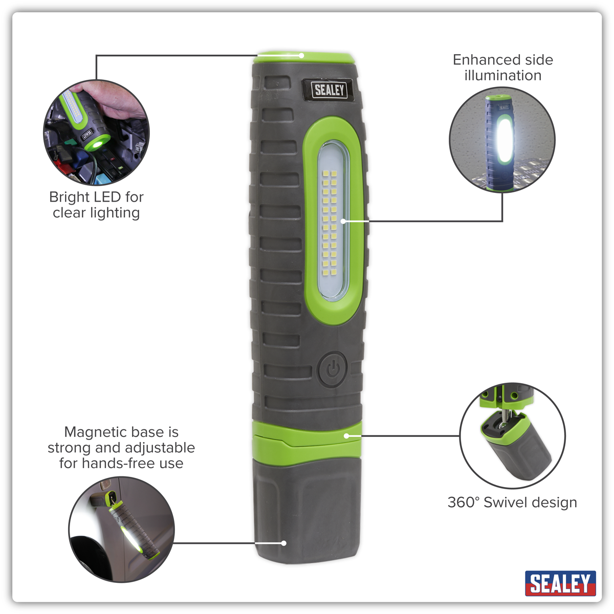 Sealey LED3606G Rechargeable 360° Inspection Light 15W & 3W SMD LED - Green