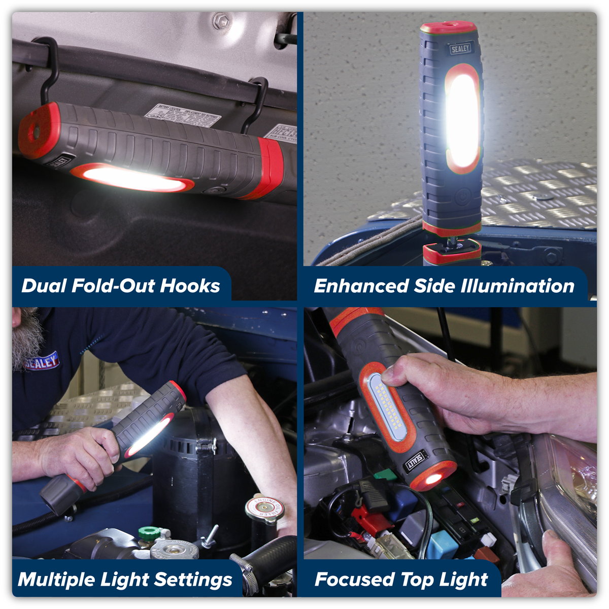 Sealey LED3606R Rechargeable 360° Inspection Light 15W & 3W SMD LED - Red