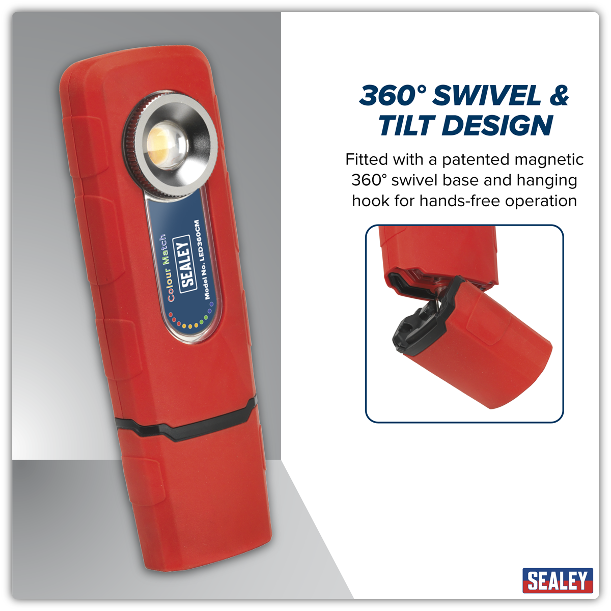 Sealey LED360CM 360° Rechargeable Inspection Light 5W COB LED Colour Match CRI 96 - 3-Colour