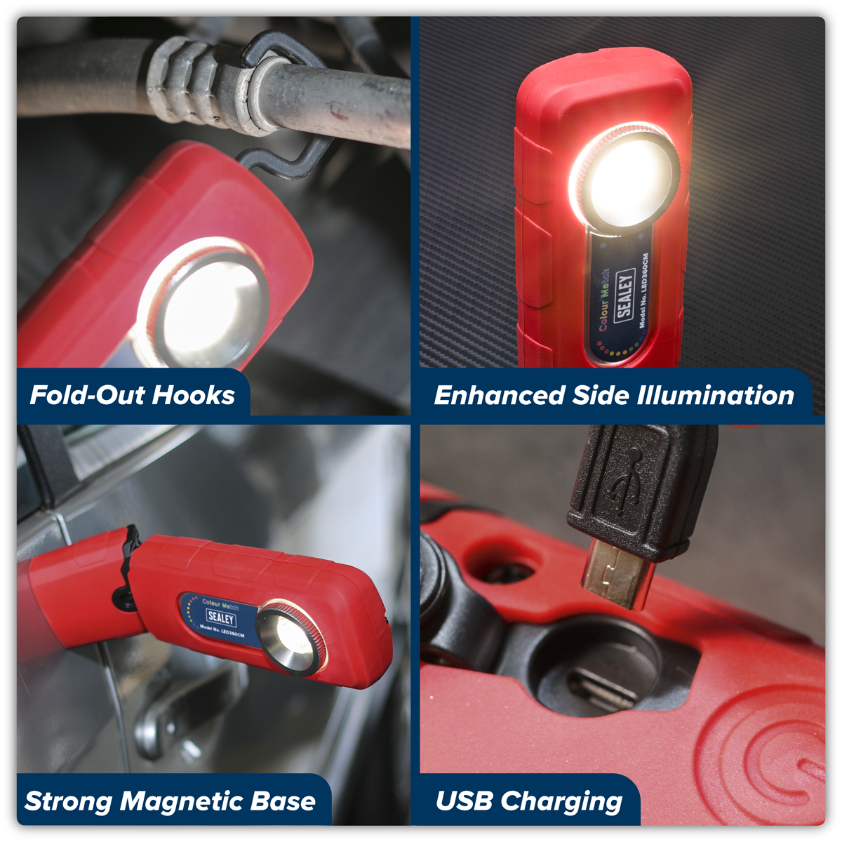 Sealey LED360CM 360° Rechargeable Inspection Light 5W COB LED Colour Match CRI 96 - 3-Colour