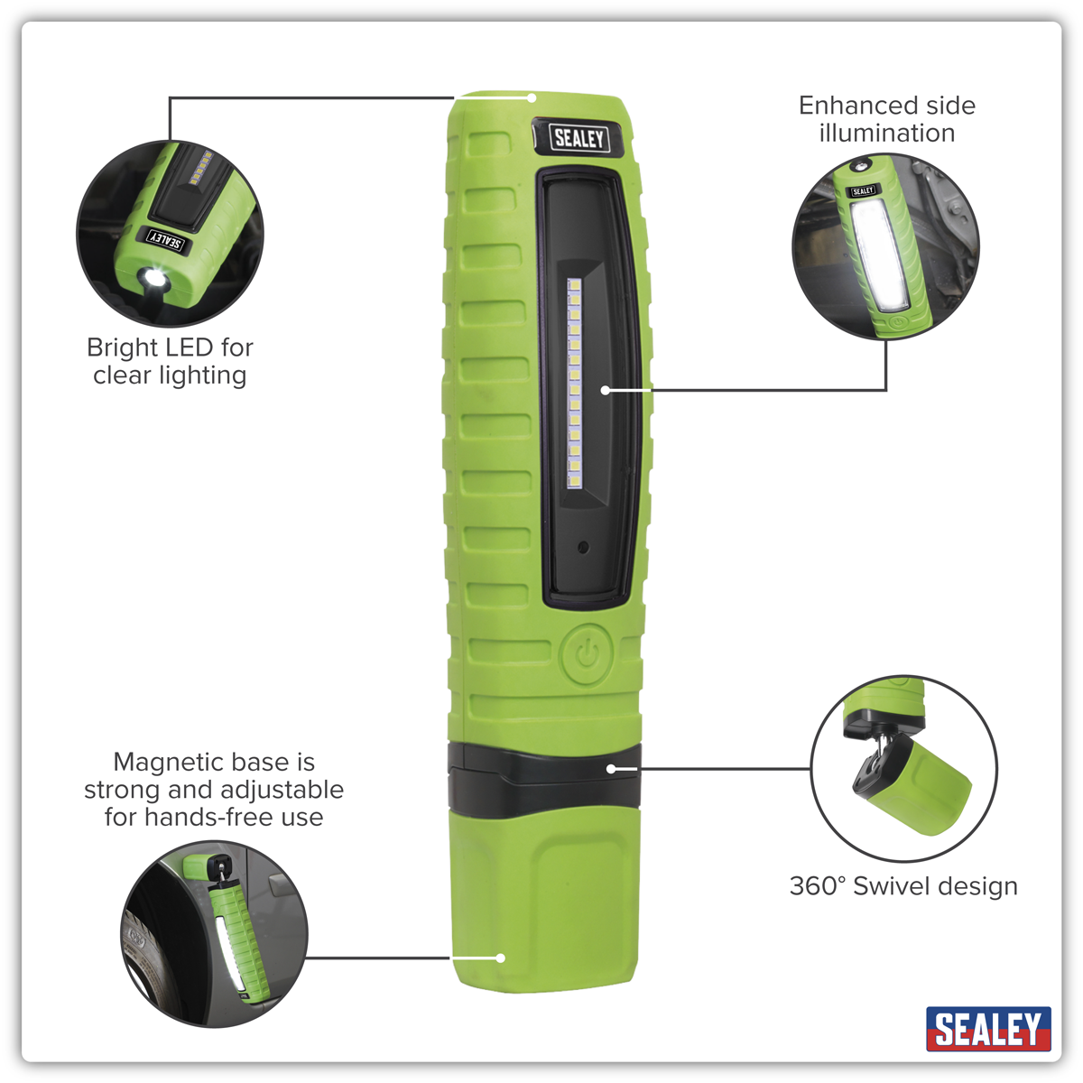 Sealey LED360G Rechargeable 360° Inspection Light 8W & 3W SMD LED - Green