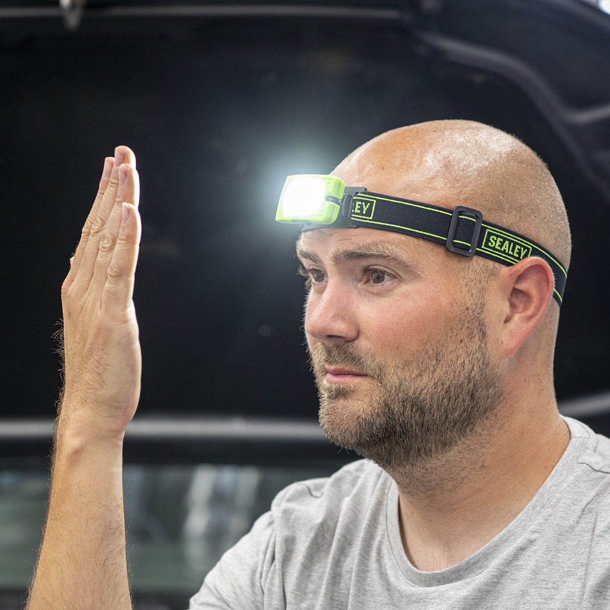 Sealey LED360HTG Rechargeable Head Torch with Auto-Sensor 2W COB LED - Green
