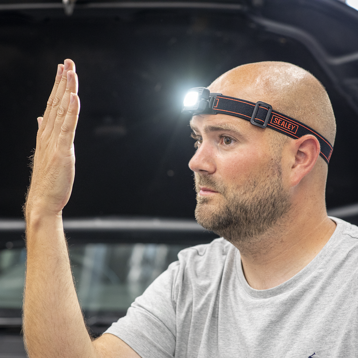 Sealey LED360HT Rechargeable Head Torch with Auto-Sensor 2W COB LED - Black