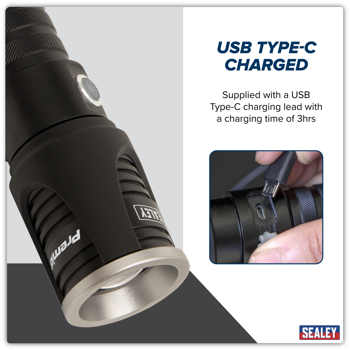 Sealey LED4491 Rechargeable Aluminium Torch with Adjustable Focus 5W SMD LED