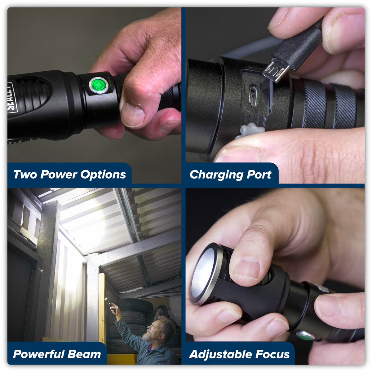 Sealey LED4491 Rechargeable Aluminium Torch with Adjustable Focus 5W SMD LED