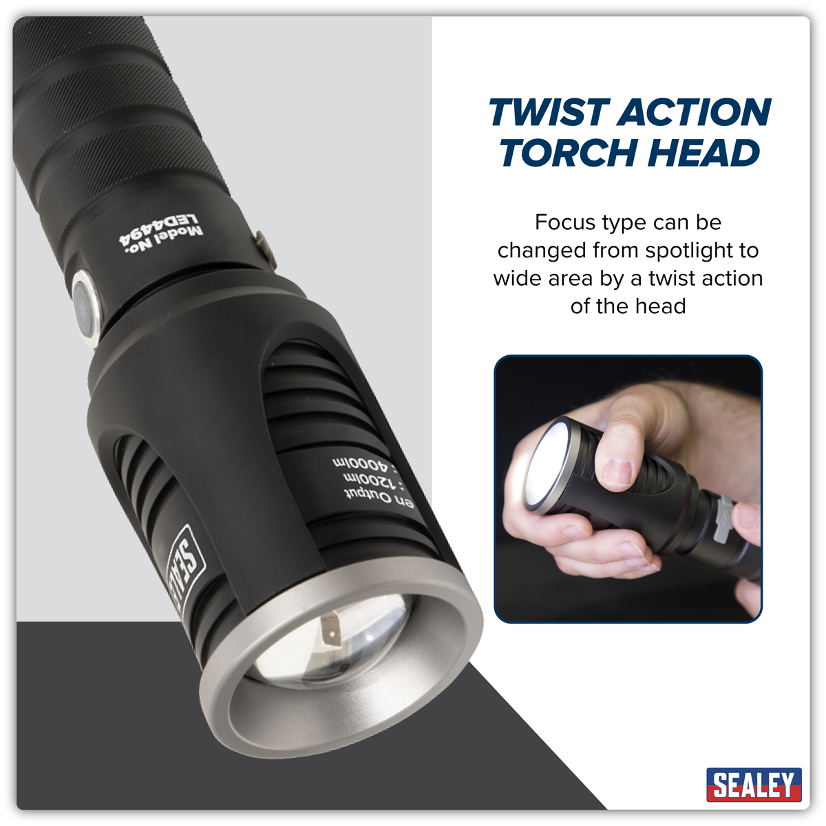 Sealey LED4494 Rechargeable Aluminium Torch with Adjustable Focus 60W COB LED