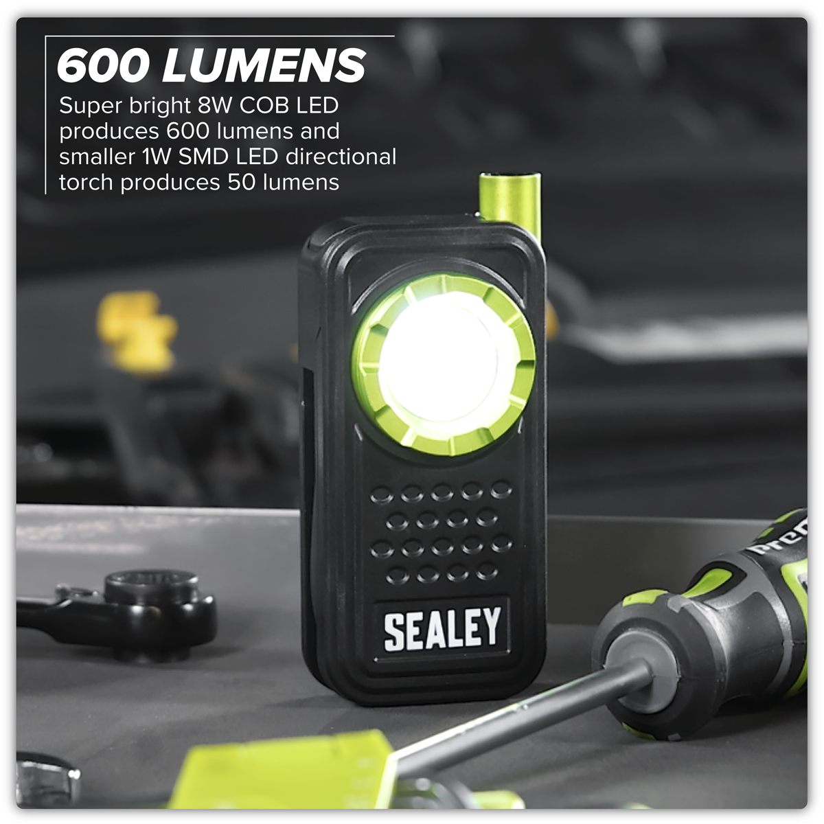 Sealey LED600FX Pocket Light with Flexi Inspection Light 8W COB LED & 1W SMD LED