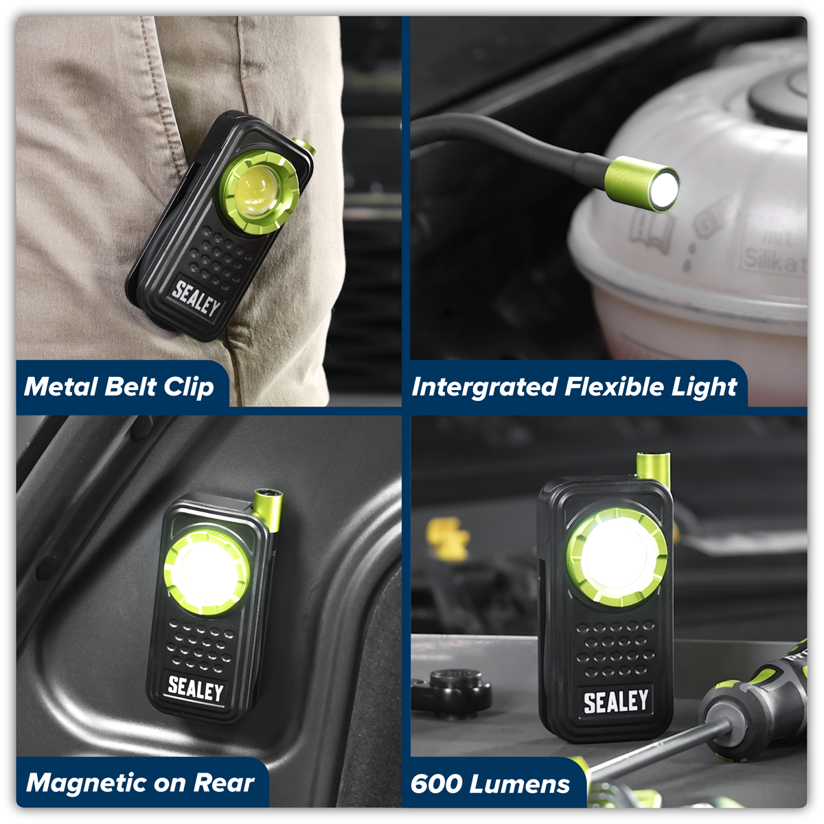 Sealey LED600FX Pocket Light with Flexi Inspection Light 8W COB LED & 1W SMD LED