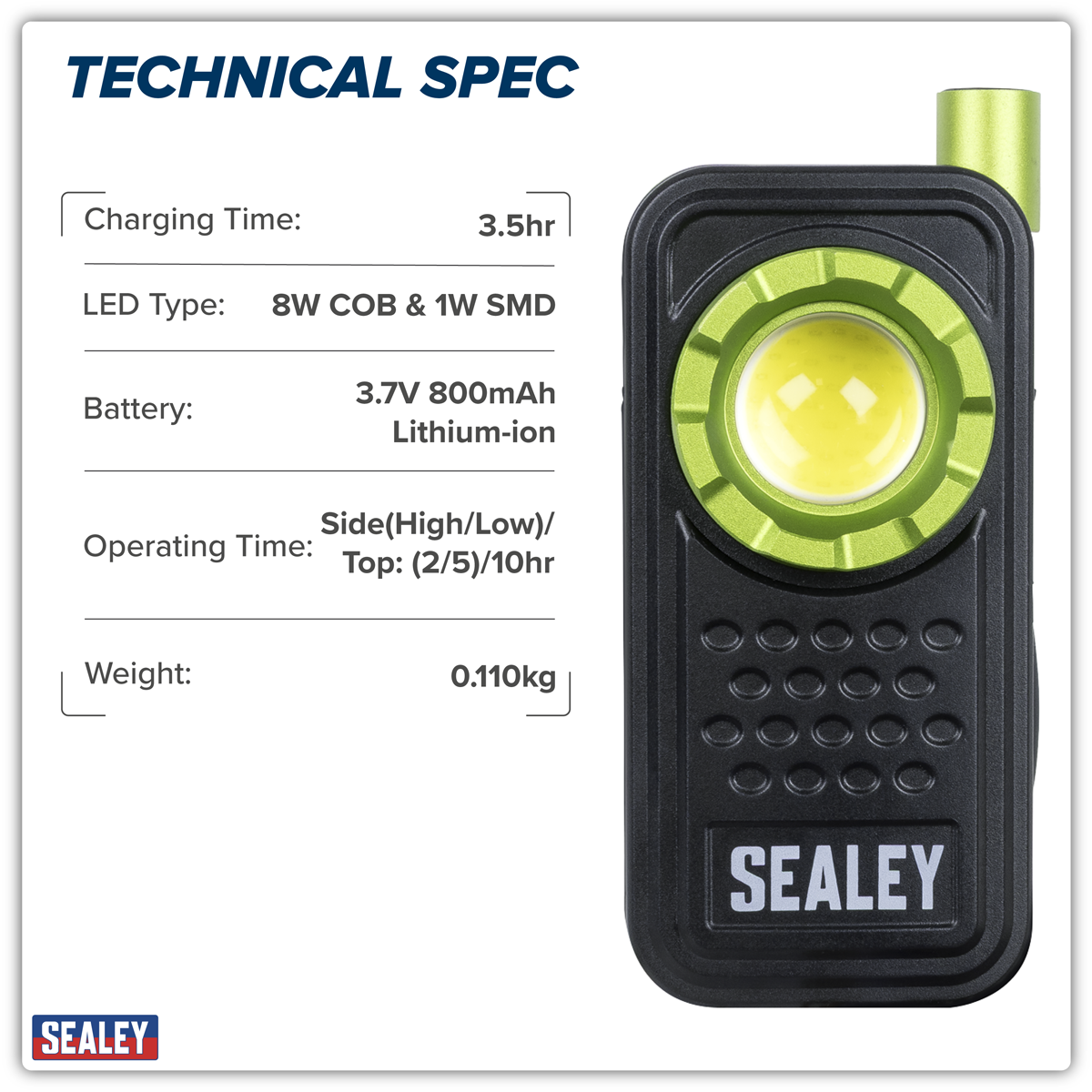 Sealey LED600FX Pocket Light with Flexi Inspection Light 8W COB LED & 1W SMD LED