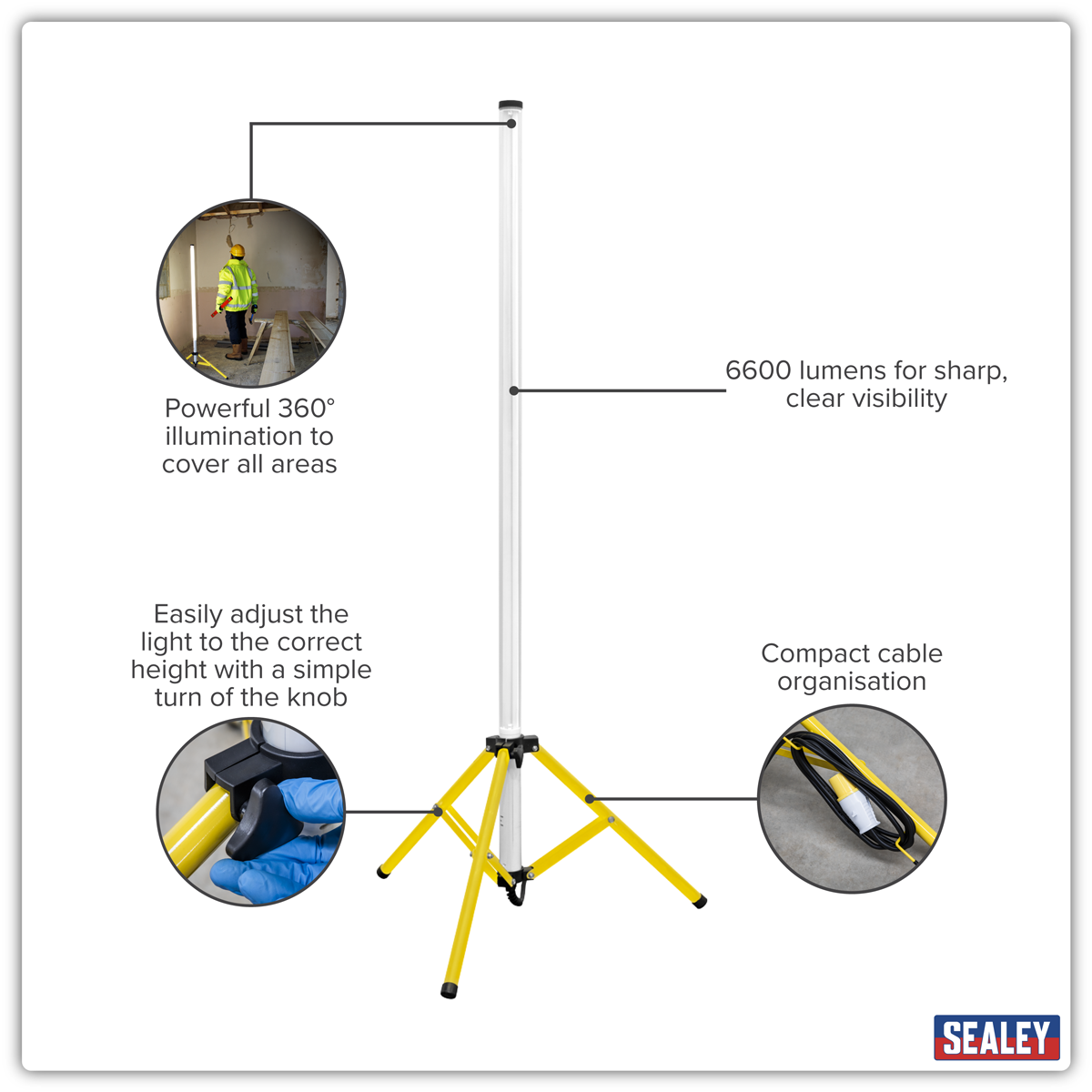 Sealey LED60110V Slim Standing 360° Floodlight 60W SMD LED 110V