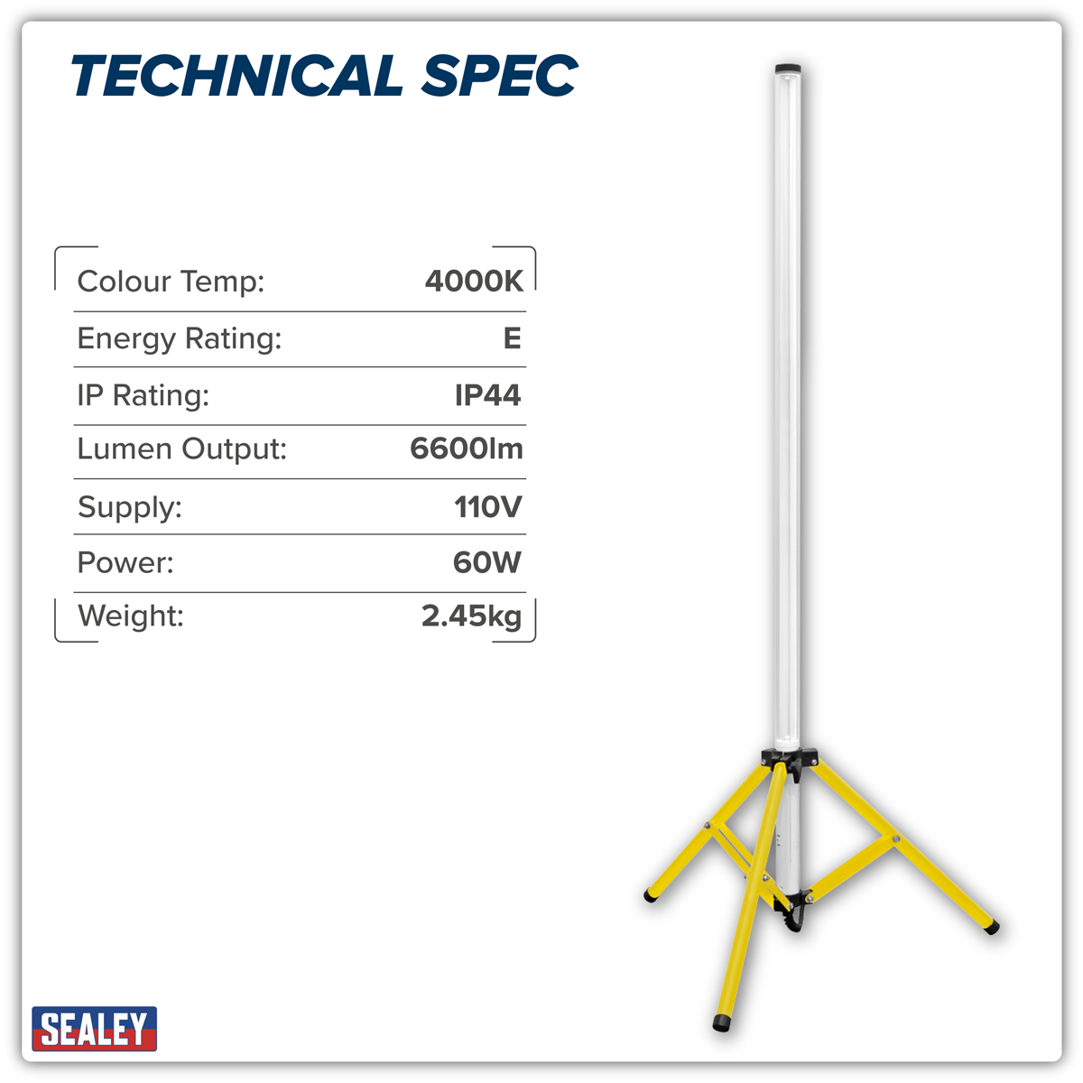 Sealey LED60110V Slim Standing 360° Floodlight 60W SMD LED 110V