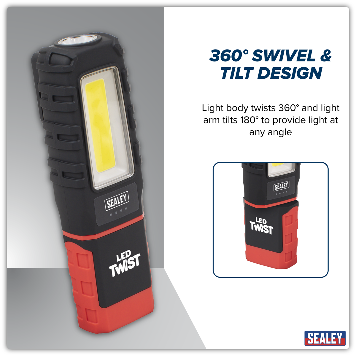 Sealey LED601 LED Twist® Rechargeable Inspection Light 5W COB & 1W SMD