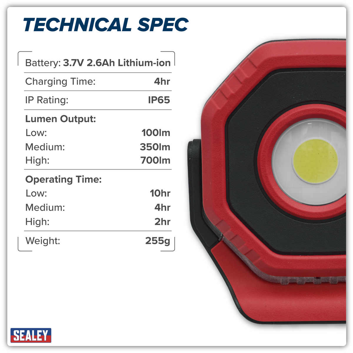 Sealey LED700PR Rechargeable 360° Pocket Floodlight with Magnet 7W COB LED - Red