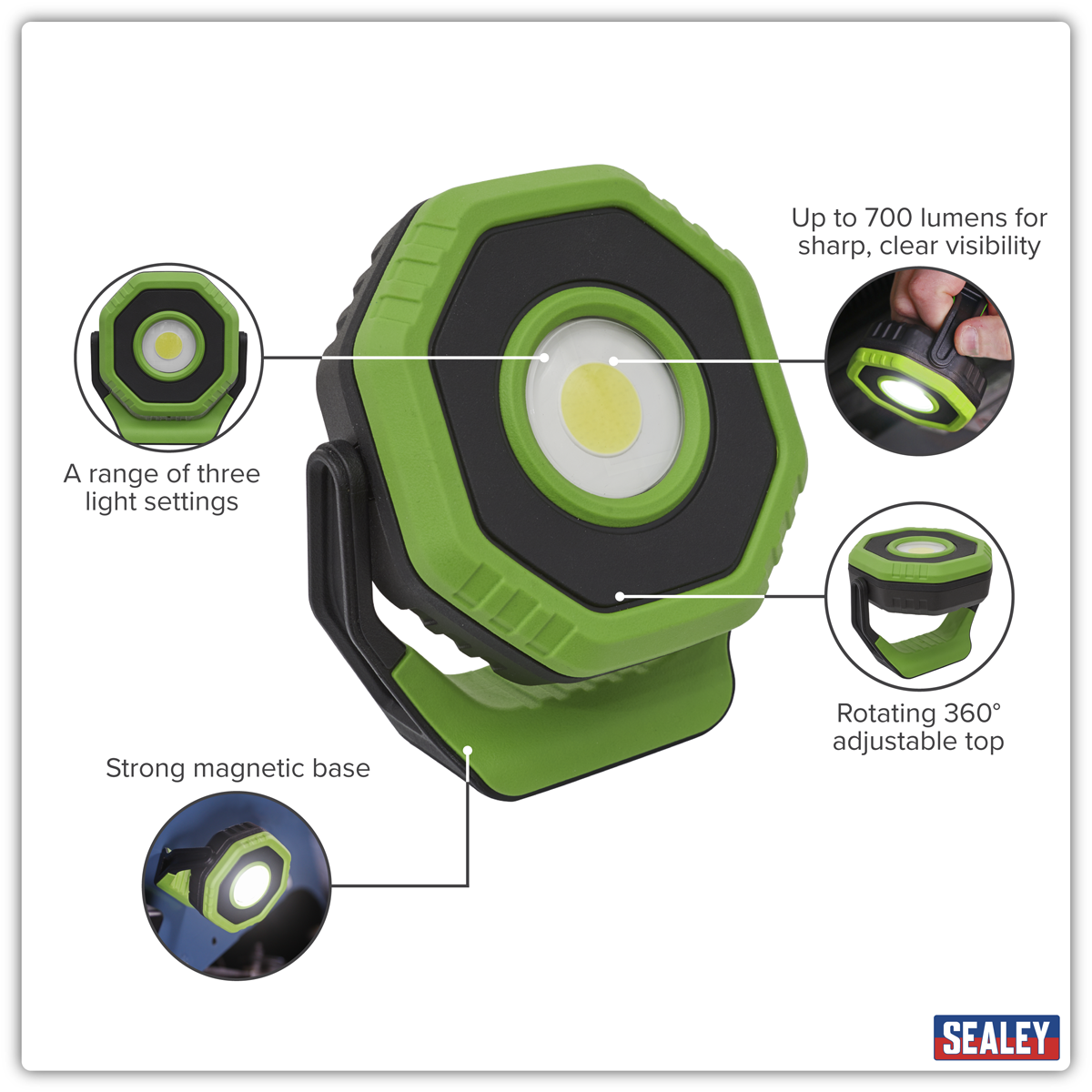 Sealey LED700P Rechargeable 360° Pocket Floodlight with Magnet 7W COB LED - Green