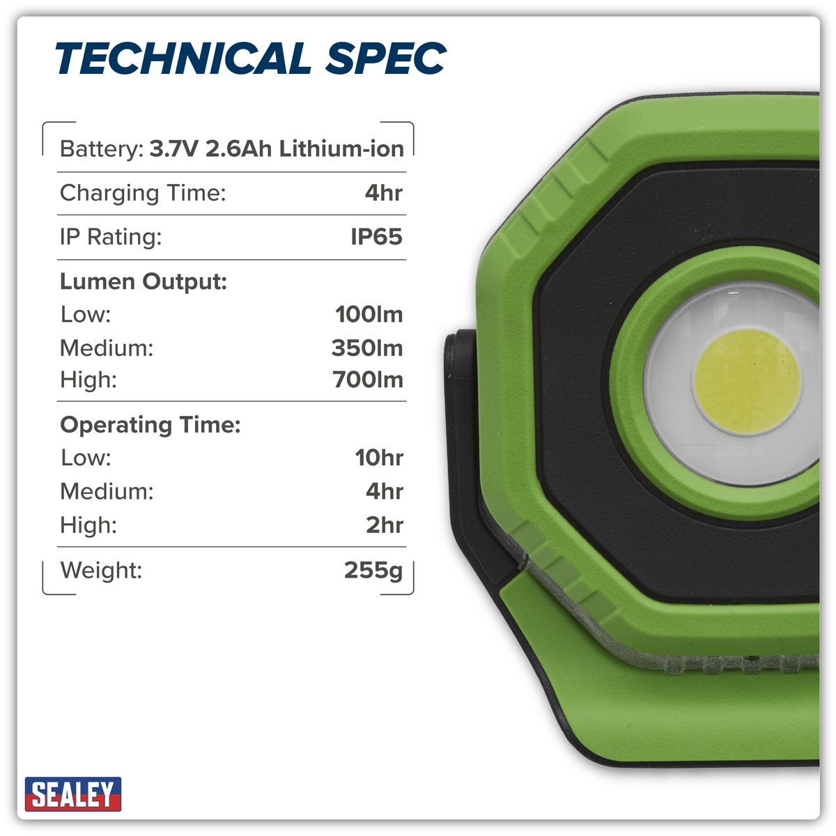 Sealey LED700P Rechargeable 360° Pocket Floodlight with Magnet 7W COB LED - Green