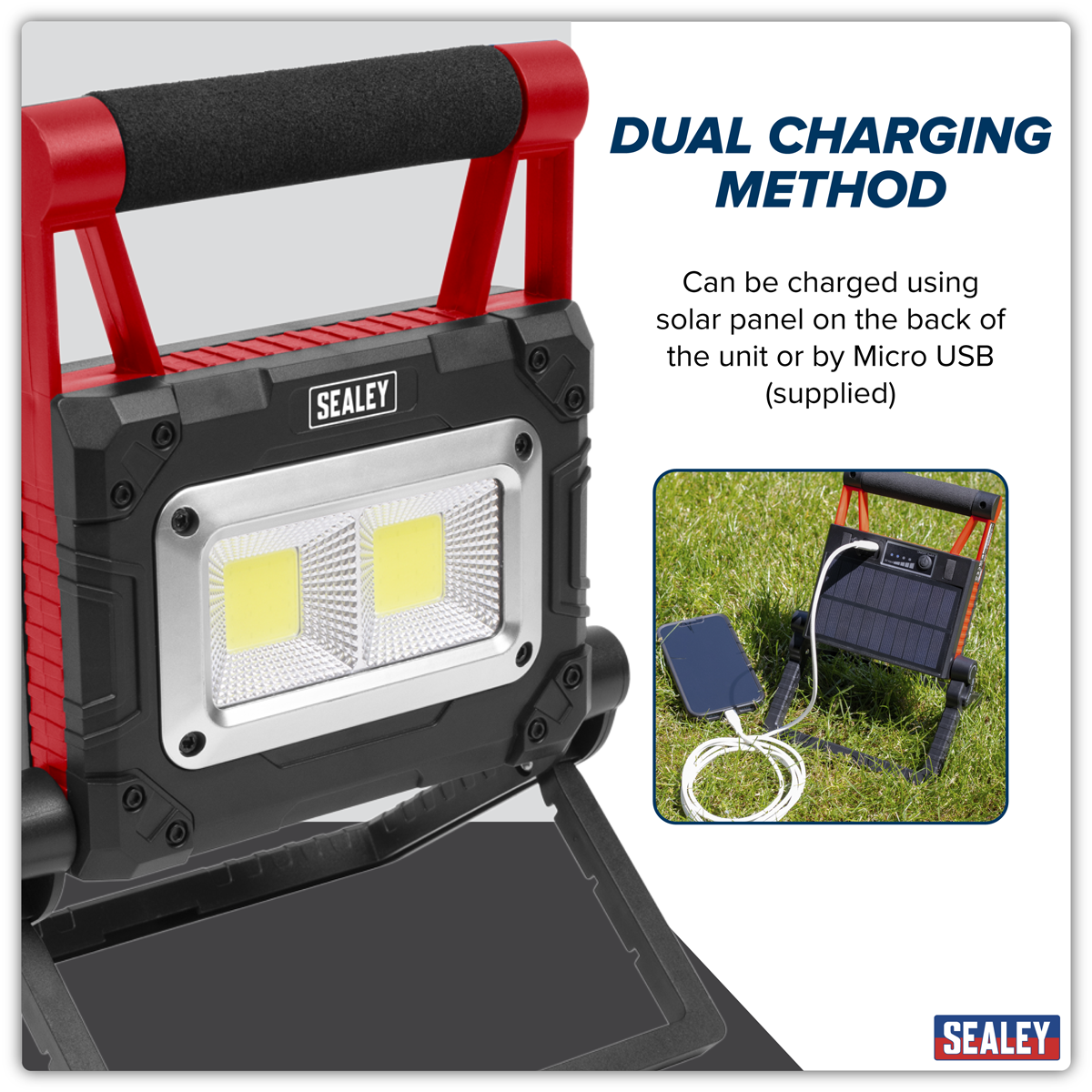 Sealey LEDFL15WS Rechargeable Solar Powered Portable Floodlight 15W COB LED