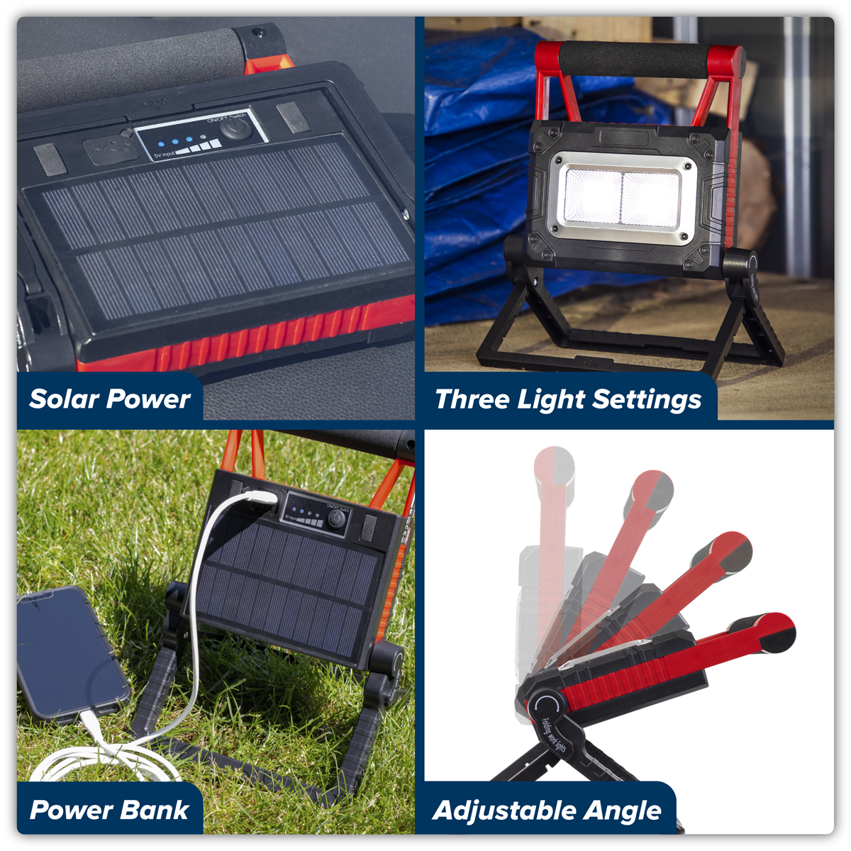 Sealey LEDFL15WS Rechargeable Solar Powered Portable Floodlight 15W COB LED