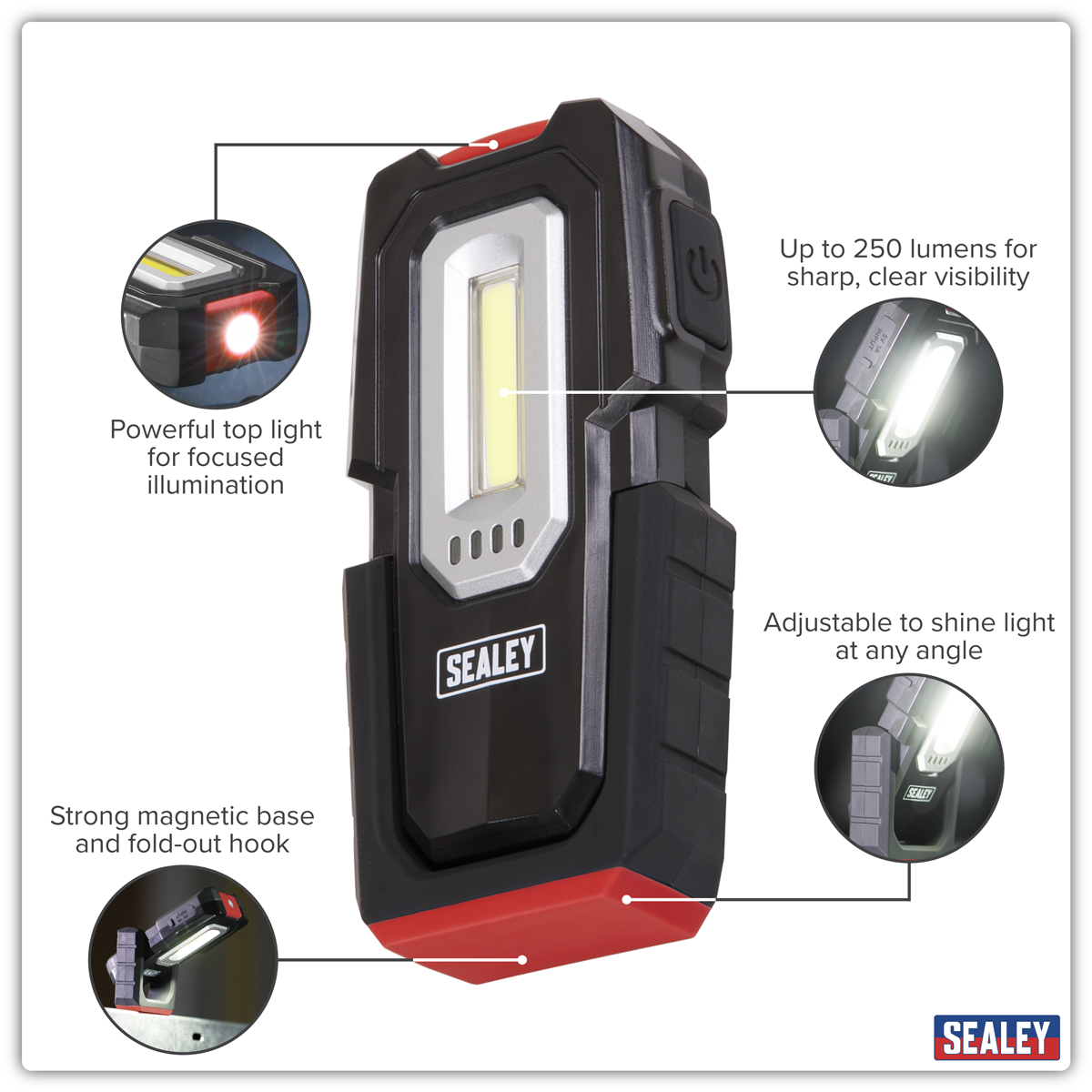 Sealey LEDWC03 Wireless Rechargeable Inspection Light 3W COB & 1W SMD LED