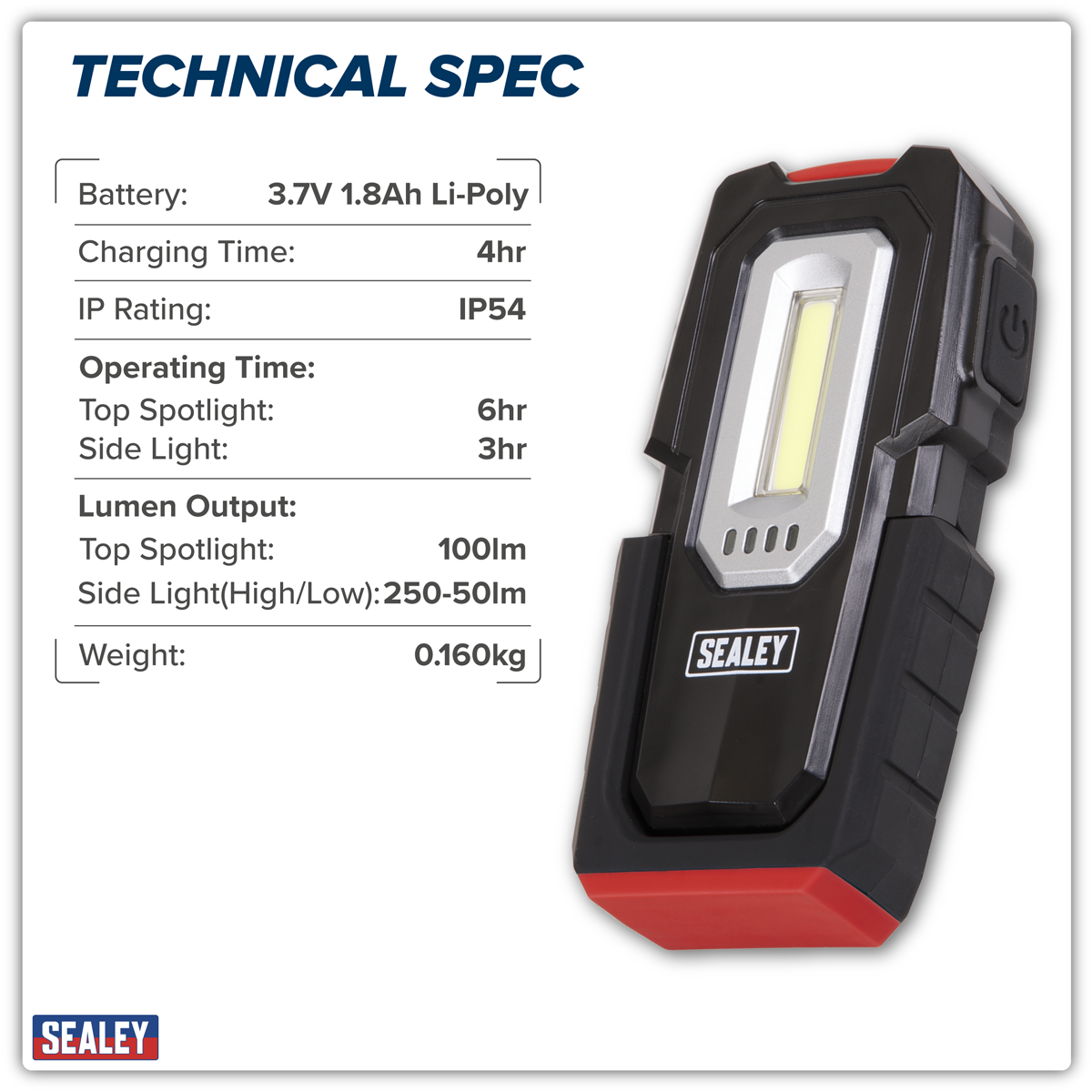 Sealey LEDWC03 Wireless Rechargeable Inspection Light 3W COB & 1W SMD LED
