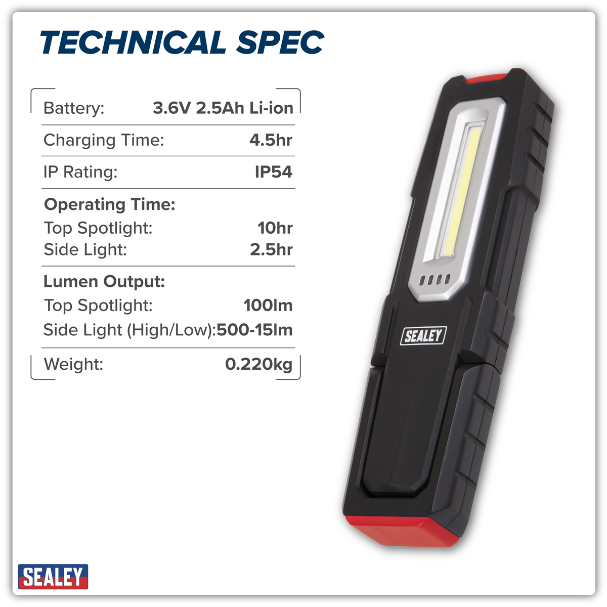 Sealey LEDWC04 Wireless Rechargeable Inspection Light 5W COB & 1W SMD LED