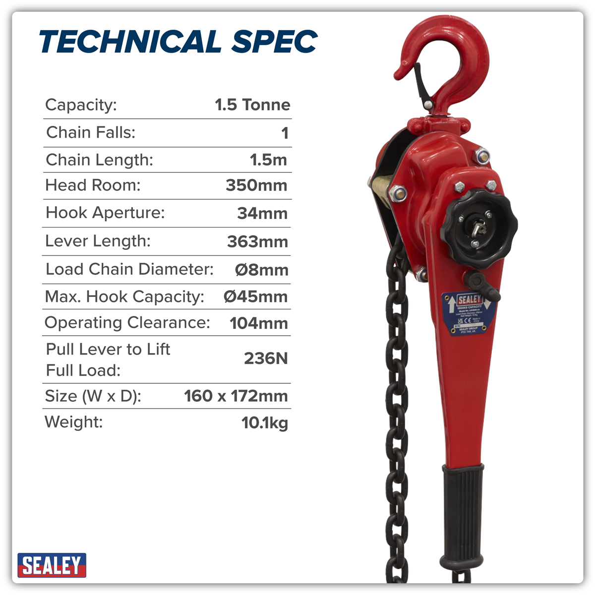 Sealey LH1500 Lever Hoist Steel 1500kg